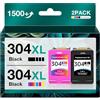 SHENGLANGFR 304xl 304 xl 304 Inkjet cartucce inchiostro per Cartucce HP 304 304 xl Cartuccia HP 304 HP304 Cartucce HP Deskjet 3760 3762(2 Pack,Nero, Colore)