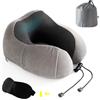 Good Nite Cuscino da Viaggio in Memory Foam Per Adulti, da Viaggio, in Aereo, Campeggio, Auto, Treno, Ufficio, Con Tappi per Le Orecchie, Maschera per Gli Occhi, Borsa per Il Trasporto, Grigio