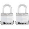Master Lock M1XTCCSEN - Lucchetto in acciaio laminato Magnum largo 3,5 cm, diametro 1,5 cm, distanza con arco da 2,5 cm, confezione doppia, argento, confezione da 2, chiave uguale