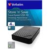 Verbatim HARD DISK VERBATIM 4 TB TERA USB 3.0 ESTERNO HD 3,5" ARCHIVIAZIONE ULTRA VELOCE