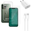 Caricatore rapido (20W), cavo (lightning), protezione dello schermo del telefono e custodia trasparente per il telefono | iPhone 13 Pro | transparente