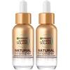 Garnier Ambre Solaire Natural Bronzer Gocce Viso Autoabbronzanti con Attivo Abbronzante di Origine Vegetale Formula Vegan Senza Profumo con Acido Ialuronico ed Acqua di Cocco - 2 Flaconi da 30ml