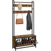 VASAGLE Appendiabiti con Scarpiera a Ribalta, Mobile da Ingresso, con Panca, 9 Ganci e Mensola Superiore, per Corridoio Camera da Letto, Stile Industriale, Marrone Vintage e Nero HSR405B01
