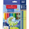 Faber-Castell 111222 - Astuccio in cartone con 24 matite colorate, 18 colori classici + 3 neon + 3 metalli - Edizione Dinosauro