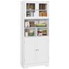 HOMCOM Credenza Cucina con 2 Armadietti e 3 Vani Aperti, Ante a Vetro e Ripiani Regolabili, 60x30x145.5 cm, Bianco | Aosom Italy