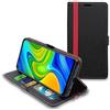 ebestStar - Cover per Xiaomi Redmi Note 9, Custodia Libro Protezione Portafoglio, Pelle PU Porta Carte, Nero/Rosso