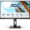 AOC 22P2DU - Monitor FHD da 22 pollici, regolabile in altezza (1920 x 1080, 75 Hz, VGA, DVI, HDMI, hub USB), colore: Nero