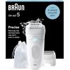 Braun Silk-épil 5 Depilatore Donna, Epilatore Elettrico Donna Per Una Epilazione Semplice, Wet & Dry, Pelle Liscia a Lungo, Con Testina Per Rasoio Donna e Cappuccio Rifinitore, 5-041, Bianco/Grigio