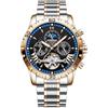 FORSINING Orologio da uomo Tourbillon automatico a carica manuale, cinturino in acciaio inox, fase lunare, orologi meccanici, visualizzazione della data analogica, Blu, Bracciale