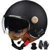 YQWDWD Casco da Moto Bluetooth con Visiera, Casco Aperto Certificato DOT/ECE, Casco Jet, Casco da Scooter, Casco da Ciclomotore, Caschi Aperti retrò Vintage J1,L=59~60CM
