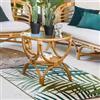 DEGHI Tavolino rotondo 60 cm in legno rattan e piano in vetro temperato - Zena