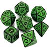 QMAY Set di dadi poliedrici DND - 7 pezzi per Dungeon e Dragons MTG RPG D&D D20, D12, D10, D%, D8, D6, D4 (Motivi incisi verdi)