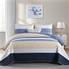 Dinjoy Set di biancheria da letto king size blu, copriletto bohémien grigio a righe patchwork in microfibra bohémien, 3 pezzi, trapunte, leggero, per donne e uomini, per letto king size