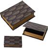 DRW Set di 3 scatole libro in legno MDF e tela poliestere decorate con fogli 30 x 24 x 8 cm, 24 x 18 x 6 cm e 18 x 12 x 4 cm