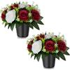 BLOSMON Fiori Finti con Cimitero Vaso: 2 Pezzi Rosse Rose Artificiali in Vasi per Cimiteri Lapidi Esterno Decorazioni - Rosa Finte Mazzo Fiori di Seta Lapide Tomba Addobbi
