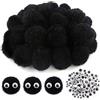 TOAOB THE ONE AND ONLY BABY TOAOB 50 Pezzi Pom Pom 4cm Nero Piccoli Pompom Ponpon 40mm Pompon e 100 Bianchi e Neri Occhi Adesivi per Portachiavi Fai da Te Crafts Decorazioni Bigiotteria Cucito