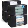 AIOR 4pcs Scatole per Armadio Salvaspazio, 90L Grande Capacità Borsa Porta Abiti con Finestra Trasparente, Pieghevole Organizzatore Borsa per Trapunte, Coperte, Biancheria da Letto (Nero)