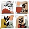 Hnmdmyi Copricuscino Boho 45x45 Set di 4, Foglia Astratta Pianta Tramonto Alba Decorativo Geometria Arte Moderna Estetica in Lino per Divano Giardino Esterno Casa Arredamento