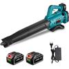 ONEVAN Soffiatore a batteria, 20 V, soffiatore per foglie, 130 MPH, 480 CFM, velocità continua, spazzaneve a batteria per foglie, foglie, giardinaggio, rimozione delle foglie, 2 batterie da 4,0 Ah