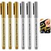 CJMUQHEHH 6 Pennarelli Metallici a Base Di Olio, Pennarelli Metallici Con Punta Morbida, Pennarelli Dorati Permanenti, Adatti Per Carta, Ceramica, Vetro E Altri Materiali, 3 Oro E 3 Argento, 1.5MM