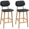 HOMCOM Set 2 Sgabelli da Bar con Schienale e Rivestimento in Finta Pelle, Sgabelli Alti con Gambe in Legno e Poggiapiedi, 42x47x92cm, Nero