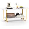 LIFEZEAL Tavolino Salotto Oro Bianco, Dorato con Effetto di Marmo, Moderno, Basso, Salvaspazio, Tavolino da Caffè, da Soggiorno a 2 Ripiani, Coffee Table, Telaio in Legno, Max 75kg, 100x50x45 kg