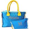AmiAmarena Borsa mare con pochette Personalizzabile con ricamo. Borsa spiaggia con zip in canvas 100% cotone. Idea regalo donna (Turchese, 50x35)