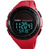 FeiWen Solare Orologi da Polso da Unisex Outdoor Militare Sportivi Digitali Orologio Grande Plastica Cassa e Gomma Banda 50M Impermeabili Multifunzione LED Controluce Allarme (Rosso)