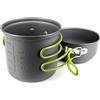 Ganzoo set 2 pentole per campeggio e trekking, alluminio anodizzato antiaderente, antracite opaco, 1 l e 0,5 l, altezza totale impilato 160 mm, manici pieghevoli, rete trasporto inclusa