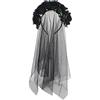 FFWTPY Cerchietto di Halloween Fascia rose con velo nero lungo Corona per Capelli Fiori Copricapo del Dia De Los muertos per giorno dei morti matrimonio damigella d'onore sposa (Giallo)