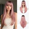 Esmee Lunga Liscia Parrucche Rosa per Donne con Frange - Capelli Sintetici Naturali - Parrucca Ombre per Uso Quotidiano e Feste