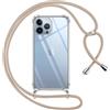 Pnakqil Cover per iPhone 13 Pro Max con Cordino, Trasparente Custodia con Laccio Tracolla Cellulare Girocollo Collana Protettiva per iPhone 13Pro Max 6.7 Pollic, Khaki
