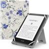 MoKo Custodia Cover Universale Compatibile con E-Lettore Kindle/Kobo/Voyaga/Lenovo/Sony/Tolino da 6, 6,8 e 7, in Pelle PU con Chiusura di Elastico, Doppio Supporto e Manico, Bianco & Blu