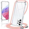 Coiwxmoi Cover per Samsung Galaxy A53 5G con Cordino 6,5,Trasparente Custodia con Laccio Tracolla Corda Catena Cinghia,Ultra Morbido Silicone TPU Antiurto Case per Samsung A53 5G, Oro Rosa