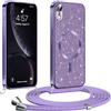 Phoona Glitter Cover per iPhone XR 6,1 con Cordino, Antiurto Silicone Protezione, Compatibile con MagSafe Cover con Cordino, Anti Graffi, Non Ingiallente, Viola