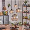 HOFSTEIN - Lampada a sospensione Koyoto, 4 luci, in metallo/vetro scanalato, nero/fumo/trasparente, stile vintage (diametro 15, 20, 25, 30 cm), E27, lampada a sospensione regolabile, per sala da