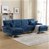 HOXINBLY Divano Letto 4 Posti con Penisola, Divano Angolare 4 Posti Forma di U, Divano Letto Matrimoniale con Materasso, Divano 4 Posti con Braccioli, Ciniglia Blu