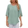 SHEKINI Camicia Donna Elegante Manica a 3/4 Volant Maglietta Chiffon Camicetta Top Elegante Girocollo Manicotto Split Bluse Leggero Pullover Vestito Donna Autunno
