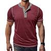 MakingDa Henley camicia da uomo casual a maniche corte senza colletto t-shirt slim fit bottoni estate Henley T Shirt, Rosso vinaccia, XXL