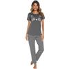 SPKPKEY Pigiama da donna in cotone con stampa carina, top a maniche corte e pantaloni lunghi, 2 pezzi, abbigliamento da notte, Grigio scuro, XXL