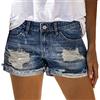 LOIJMK Pantaloncini da donna a costine in denim alla moda, mini jeans, da donna, strappati, sportivi, 2 in 1, orlo grezzo, per il tempo libero, palestra, classici jeans corti da donna, Blu scuro, L