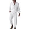 Oanviso Completo Estivo da Uomo 2 Pezzi Tuta Completa Camicia a Manica Lunga + Pantaloni Set in Cotone Lino Casual per Spiaggia Tuta Yoga Pigiama Comodo Traspirante A Bianco XXL