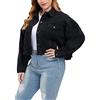 YAOTT Giacca Jeans Denim Donna Corta Slim Denim Trucker Giacchetto Basic Giubbino Tessuto Denim Giubbotto Denim Manica Lunga Cowboy Corta Blazer,Nero,L