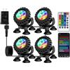 HOSPAOP Illuminazione subacquea a LED per laghetto, luce per piscina con telecomando e app Bluetooth, RGB, IP68 impermeabile con ventosa, ideale per piscina, cascata, laghetto da giardino, acquario (4 in 1)