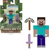 Mattel Minecraft - Personaggio Steve, action figure snodata alta 9+ cm con design pixelato e accessorio da battaglia, design ispirato all'iconico videogioco, giocattolo per bambini, 6+ anni, HTN05