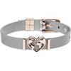 WearTravelers Bracciale Regolabile con Mondo per Donna Ragazza in Acciaio Inox - Completo di Mappamondo a Forma di Cuore - Idea Regalo per Compleanno Viaggiatrice - Modello Parigi (Argento con Charm Oro Rosa)