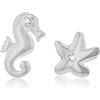 Tuscany Silver Orecchini a perno in argento sterling con cubic zirconia a forma di stella marina e cavalluccio marino asimmetrici per donna