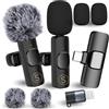 Slayo Microfono Lavalier wireless per cellulare - 2 Mini Wireless Microphone Set - Microfono a spillo senza fili USB-C per iPhone/Android/PC Plug-Play Microphone Bluetooth Video/TikTok Podcast Starter