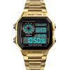 FeiWen Fashion Lusso Multifunzione Sportivi Digitali Orologio da Uomo Outdoor Militare 50M Impermeabili LED Doppio Tempo Allarme Plastica Cassa e Acciaio Inox Banda Orologi da Polso (Oro)