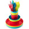 LATERN 24 Pezzi Stoviglie in Plastica Riutilizzabili, 4 x Infrangibili Bambini Piatti da Portata e Ciotole per Insalata, 4 x 240ml Tazze, 4 x Riutilizzabili Coltelli, Forchette e Cucchiai (4 Colori)